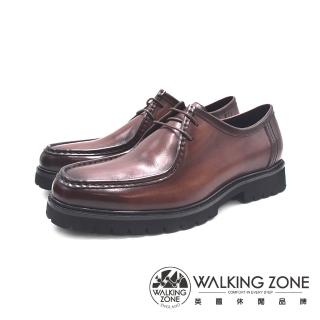 【WALKING ZONE】男 粗曠風格厚底車線紳士皮鞋 男鞋(刷棕色)
