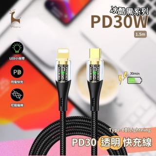 【Woori】PD30透明快充線 Type-C to Lightning 1.5m(ightning 充電傳輸線 IPHONE)