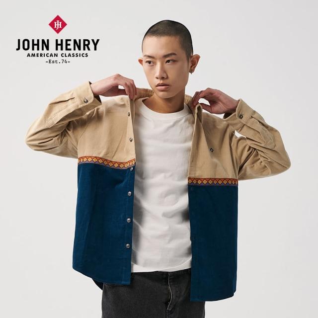 【JOHN HENRY】刺繡拼接襯衫外套-深藍