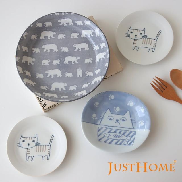 【Just Home】日本製喵星白熊陶瓷餐盤4件組-可微波 美濃燒(盤 湯盤 點心盤)