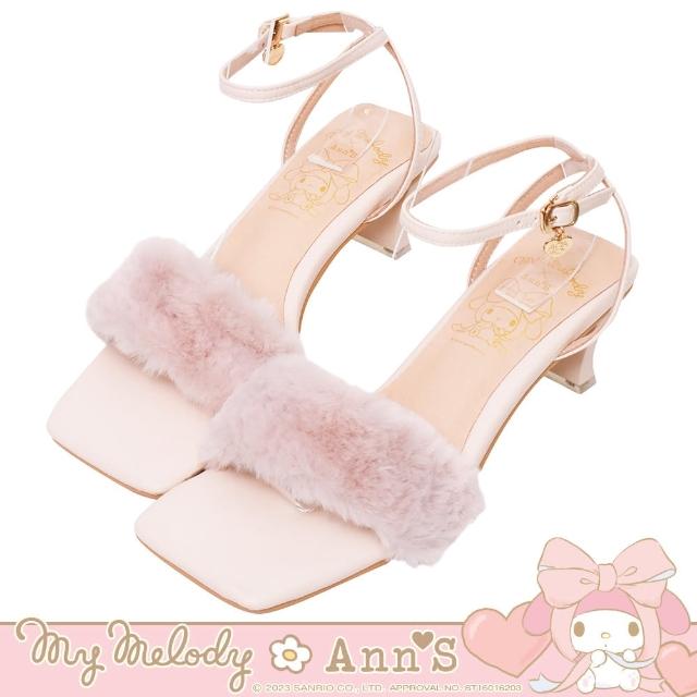 【Ann’S】My melody X Ann’S美樂蒂日系派對 舒適低跟毛毛一字涼鞋4cm(粉)