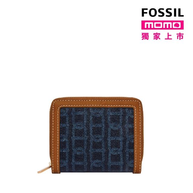 FOSSIL 官方旗艦館】Logan 迷你多功能鎖鏈印花RFID防盜短夾-藍色