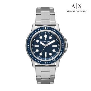 【A|X Armani Exchange 官方直營】Leonardo 玩轉復古童趣時刻藍錶面手錶 銀色不鏽鋼鍊帶 42MM AX1861