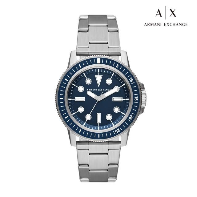 【A|X Armani Exchange 官方直營】Leonardo 玩轉復古童趣時刻藍錶面手錶 銀色不鏽鋼鍊帶 42MM AX1861