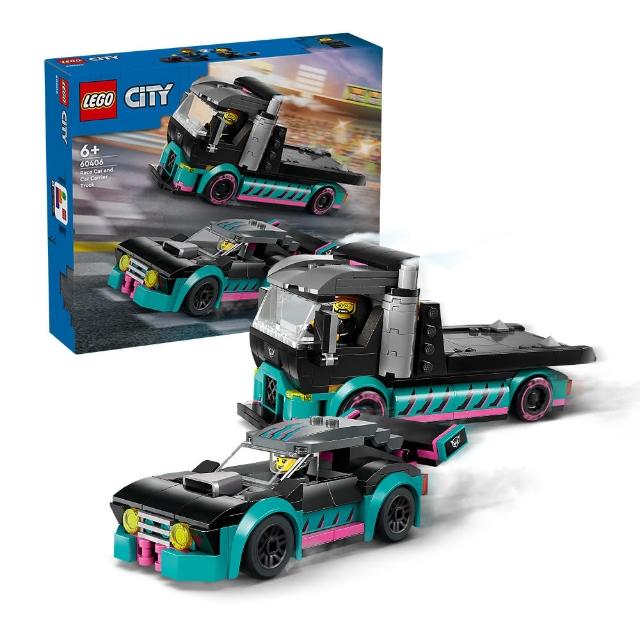 【LEGO 樂高】城市系列 60406 賽車和汽車運輸車(玩具車 交通工具)