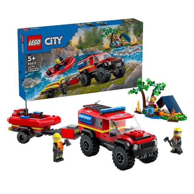 【LEGO 樂高】城市系列 60412 四輪驅動消防車和救援艇(玩具車 交通工具)