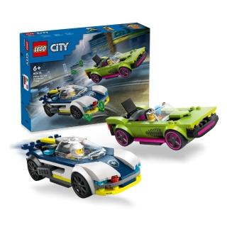 【LEGO 樂高】城市系列 60415 警車和肌肉車追逐戰(玩具車 兒童積木)