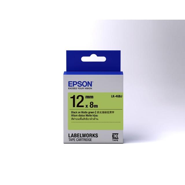【EPSON】標籤帶 消光霧面系列 淺綠底黑字/12mm(LK-4GBJ)