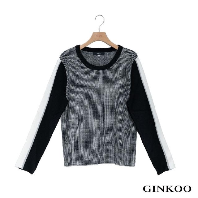 【GINKOO 俊克】細格紋拚色袖針織衫