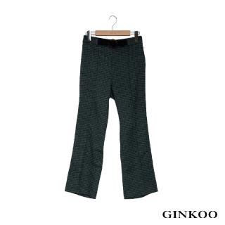 【GINKOO 俊克】千鳥格紋拼接麂皮長褲