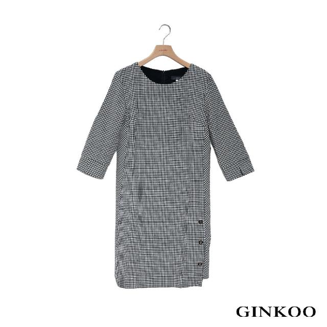 【GINKOO 俊克】格紋下擺釦飾洋裝