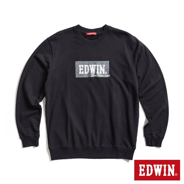 【EDWIN】男裝 爆裂紋2代LOGO厚長袖T恤(黑色)
