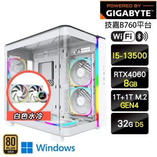 【技嘉平台】i5十四核GeForce RTX 4060 Win11P{純愛戰士W} LCD水冷 電競電腦(i5-13500/B760/32G/1T+1T SSD)