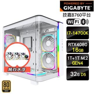 【技嘉平台】i7二十核GeForce RTX 4080 {純愛戰神} LCD水冷 電競電腦(i7-14700K/B760/32G/1TB+1TB SSD)