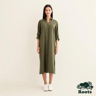 【Roots】Roots女裝-都會探索系列 環保材質彈性襯衫洋裝(橄欖綠)