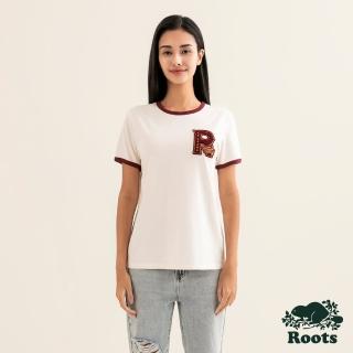 【Roots】Roots女裝-#Roots50系列 刺繡大R有機棉短袖T恤(椰奶色)