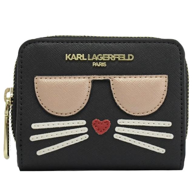 【KARL LAGERFELD 卡爾】老佛爺 紀念款立體貓咪雙面零錢短夾(黑)