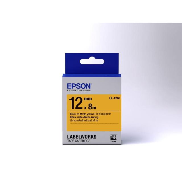 【EPSON】標籤帶 消光霧面系列 黃底黑字/12mm(LK-4YBJ)