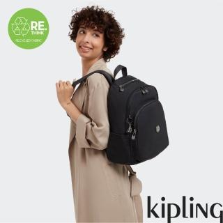 【KIPLING官方旗艦館】經典百搭黑上方拉鍊後背包-DELIA