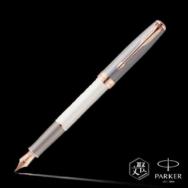 【PARKER】派克商籟白桿格紋玫瑰金夾鋼筆 18K(原廠正貨)