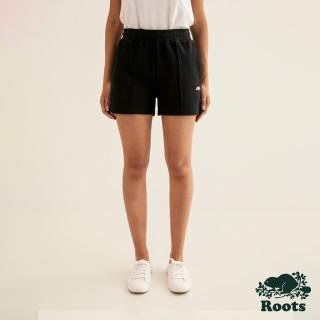 【Roots】Roots女裝-舒適生活系列 刺繡海狸LOGO立體中線短褲(黑色)