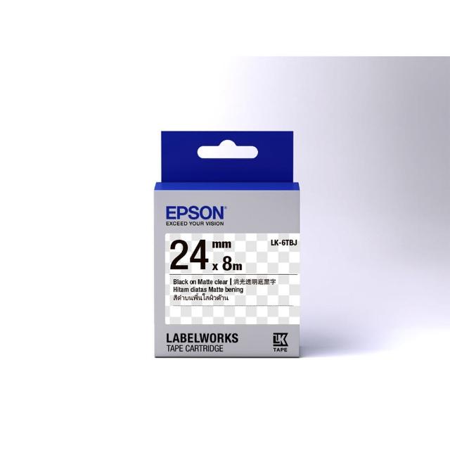 【EPSON】標籤帶 消光霧面系列 透明底黑字/24mm(LK-6TBJ)