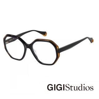 【GIGI Studios】百搭雙色調六角形光學眼鏡(黑 -CHRISTINE-6767/1)
