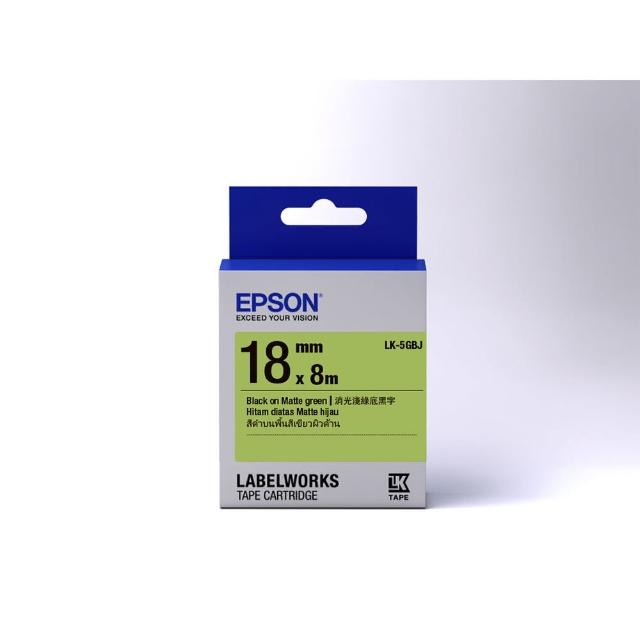 【EPSON】標籤帶 消光霧面系列 淺綠底黑字/18mm(LK-5GBJ)