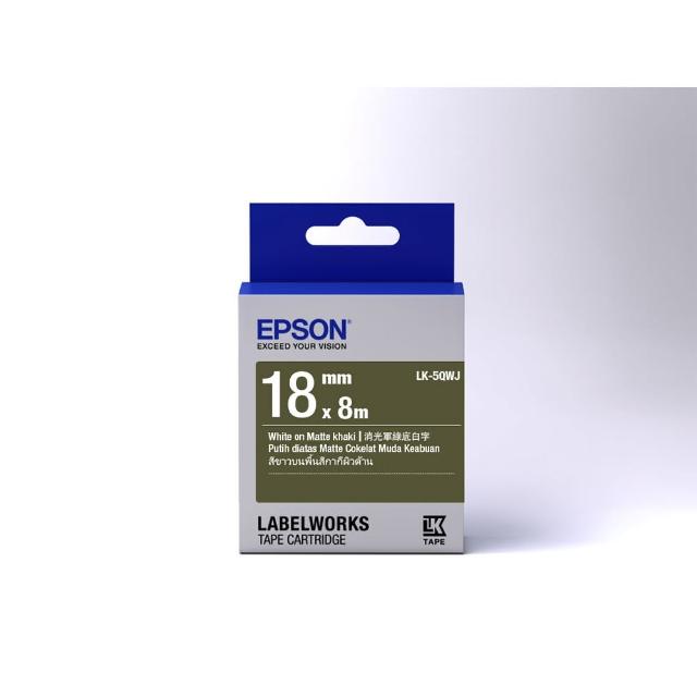 【EPSON】標籤帶 消光霧面系列 軍綠底白字/18mm(LK-5QWJ)