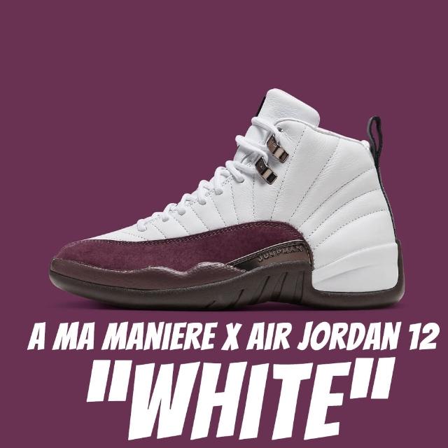 【NIKE 耐吉】休閒鞋A Ma Maniere x Air Jordan 12 white 聯名款酒紅