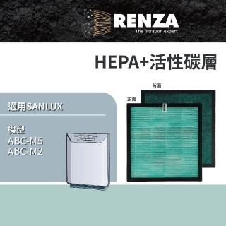 【RENZA】適用SANLUX 台灣三洋 ABC-M5 ABC-M2 空氣清淨機(2合1HEPA+活性碳濾網 濾芯)