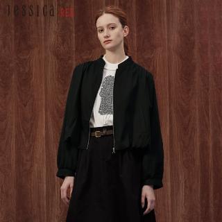 【Jessica Red】休閒時尚百搭天絲棉拉鏈短外套R35007（黑）