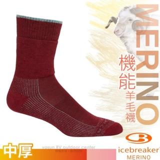 【Icebreaker】女 美麗諾羊毛 Merino Hike 中筒避震登山健行襪(IB105114 酒紅_2雙入)