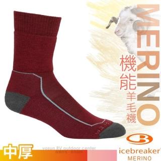 【Icebreaker】女 美麗諾羊毛 Merino Hike+ 中筒避震登山健行襪(IB105097 酒紅_2雙入)