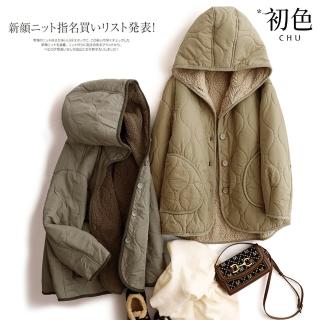 【初色】保暖寬鬆羊羔絨刷毛長袖單排扣連帽外套大衣休閒外套-共2色-32353(M-2XL可選)