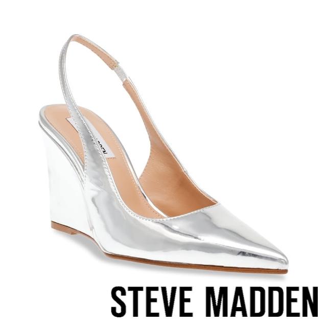 【STEVE MADDEN】SUR REAL 尖頭繞踝楔型跟涼鞋(銀色)