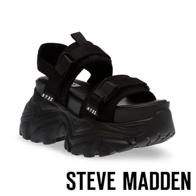 【STEVE MADDEN】VORTEXS 扣帶超厚底休閒涼鞋(黑色)