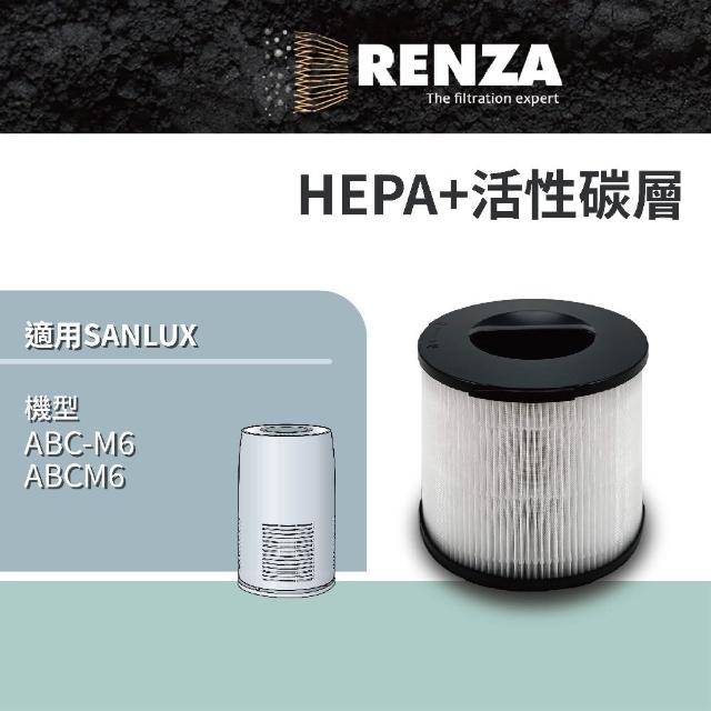 【RENZA】適用SANLUX 台灣三洋 ABC-M6 負離子空氣清淨機(3合1HEPA+活性碳濾網 濾芯)