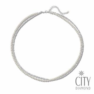 【City Diamond 引雅】天然米粒珍珠3-4mm碎銀雙層造型伸縮項鍊