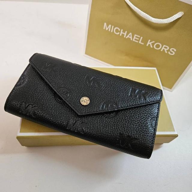 Michael Kors】Michael Kors mk 新款信封式滿版logo長夾禮盒紙袋組黑色