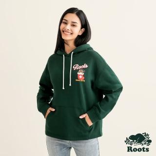 【Roots】Roots女裝- 戶外探險家系列 卡通海狸連帽上衣(深綠色)