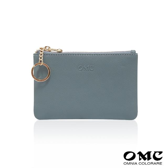 【OMC】簡單生活軟牛皮卡片鑰匙零錢包4024(灰藍)