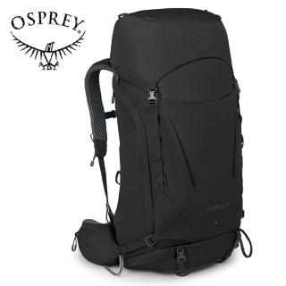 【Osprey】Kestrel 48 輕量登山背包 附背包防水套 男款 黑色(健行背包 徙步旅行 登山後背包)