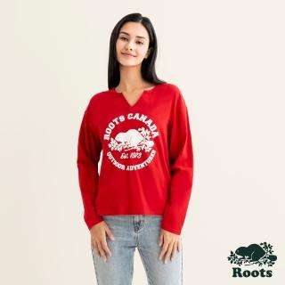 【Roots】Roots女裝- 戶外探險家系列 圓圈海狸長袖上衣(紅色)