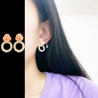 【山本美樹】玫瑰花園合金珍珠耳環(不銹鋼耳針)