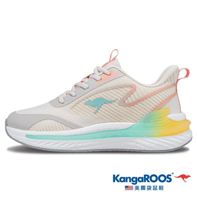 【KangaROOS】女 RUN DASH 科技機能跑鞋 流線優雅 支撐穩定 輕量透氣(米黃綠-KW41191)