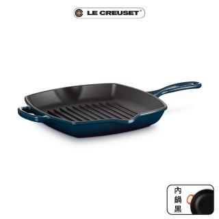 【Le Creuset】琺瑯鑄鐵鍋典藏單耳單柄方鐵烤盤26cm(極光午夜藍)