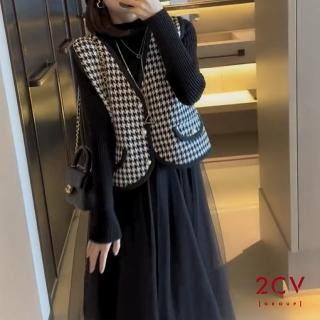 【2CV】現貨 冬新品千鳥紋背心連身洋裝兩件組QF022