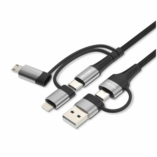 【POLYWELL】1M 五合一PD編織快充線 USB-A+C+Lightning+Micro-B(數據線 快充線 充電線)