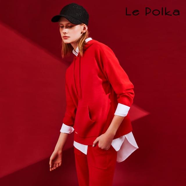 【Le Polka】熱情紅針織連帽上衣-女